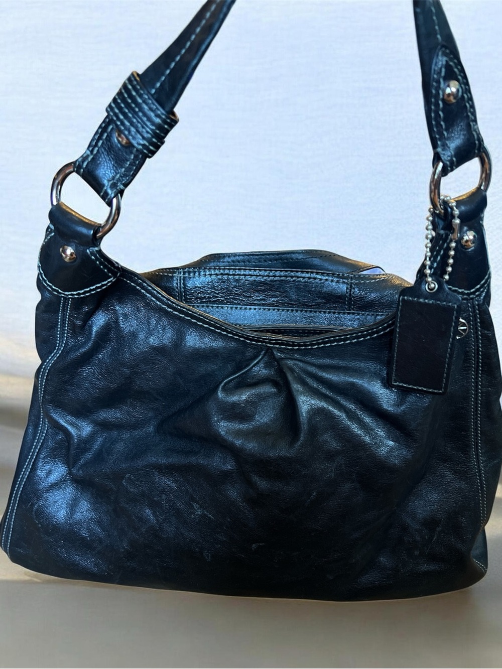 Coach Black Leather Shoulder Bag with Top Zip